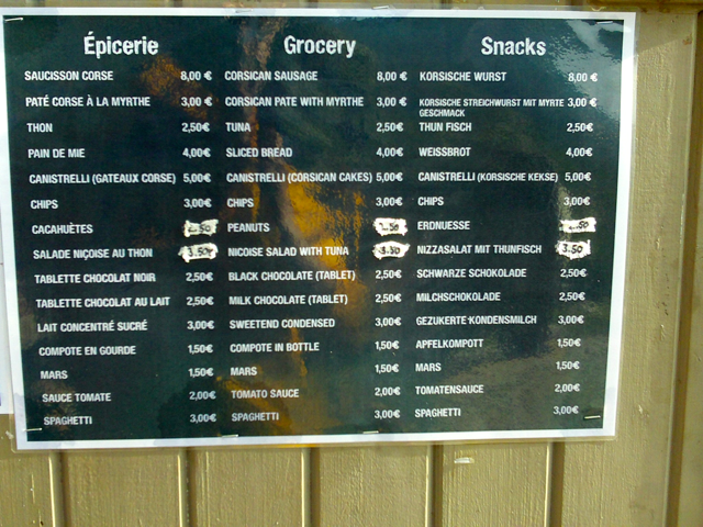And example of the groceries available at Manganu. (correct in July 2013)